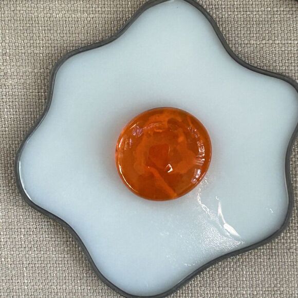 3 Handmade Leaded Glass Sun Catchers Lightbulb Sunny Side Up Egg Trolly Train - Picture 2 of 7